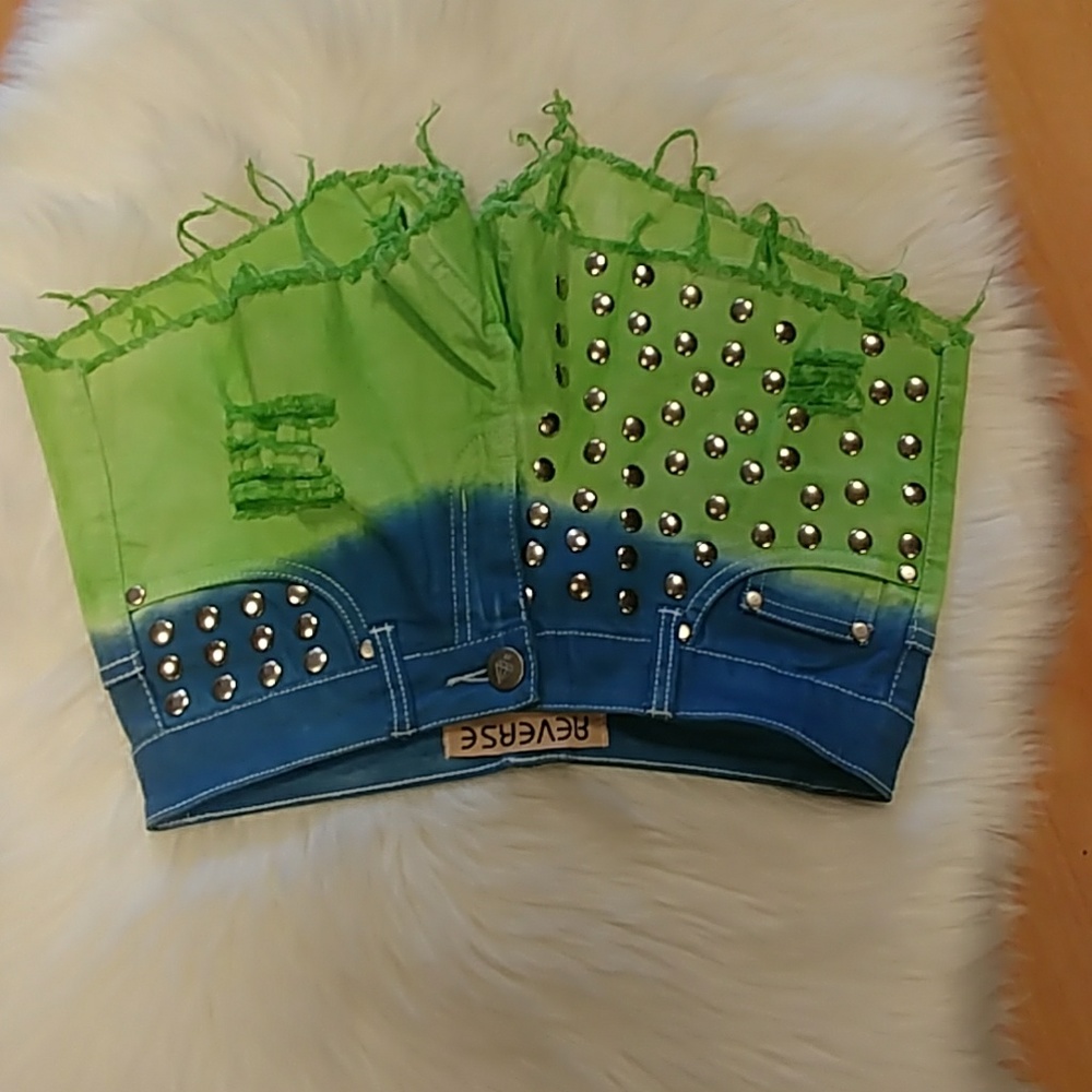 Reverse Studded Distressed Ombre Shorts